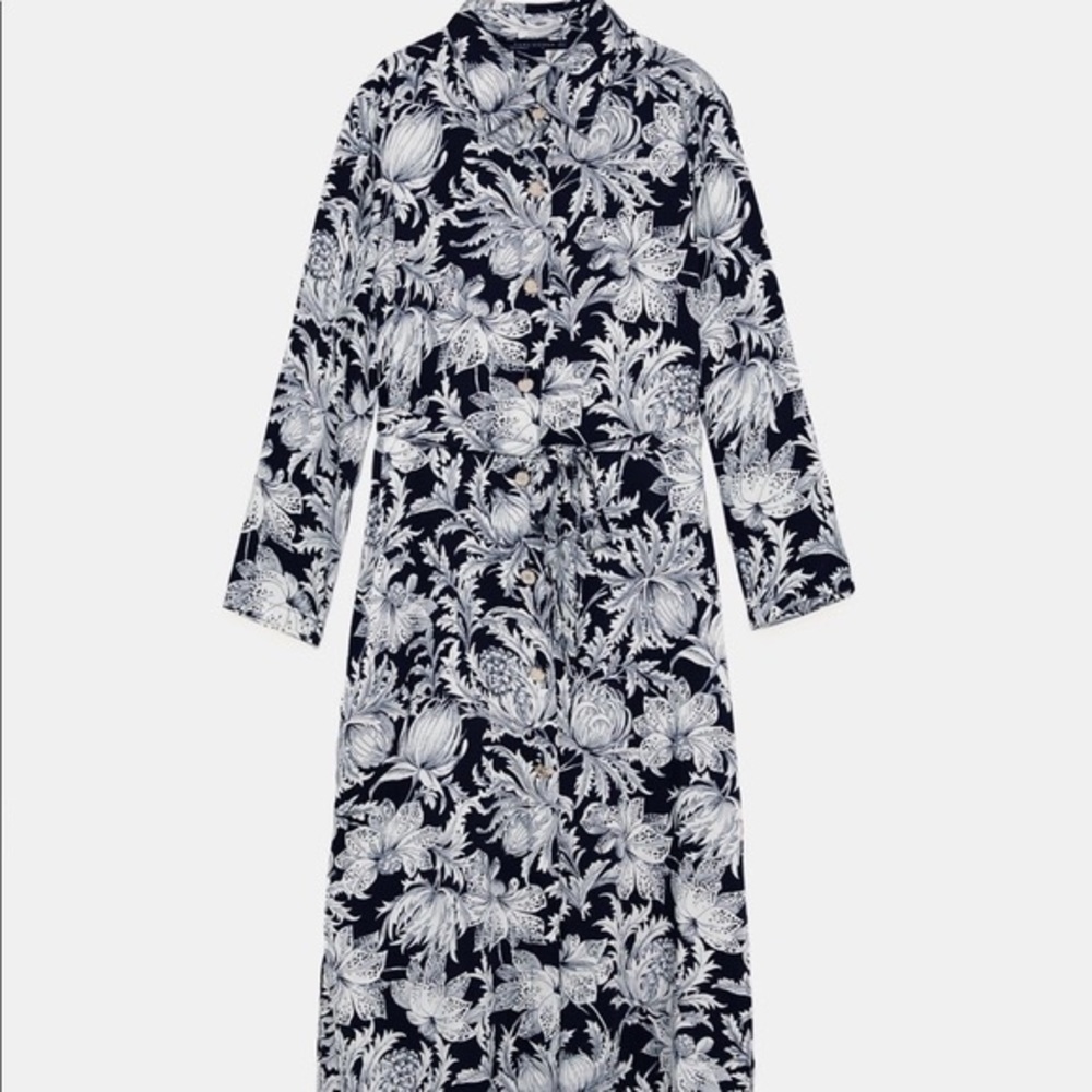 Zara Satin Floral Shirt Dress